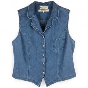 COLUMBIA Linen Chambray Style Vest Women's XL Summer Outdoor Elevated Casual